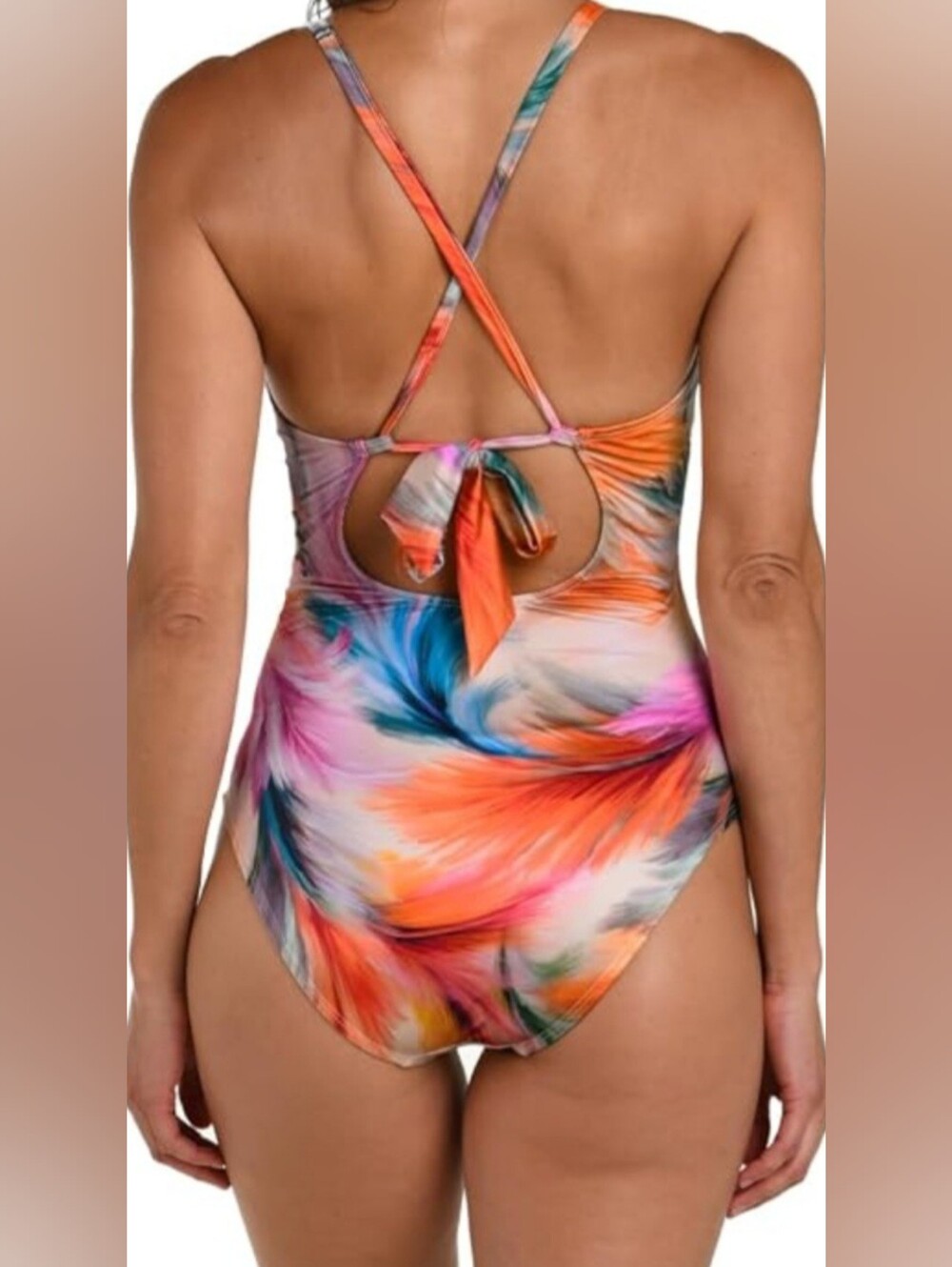 Womens La Blanca Multicolor Keyhole Halter Tummy Control One-Piece Swimsuit S/M - Picture 5 of 9